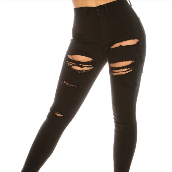 Super high waisted distressed black skinny jeans - Picture 1 of 3